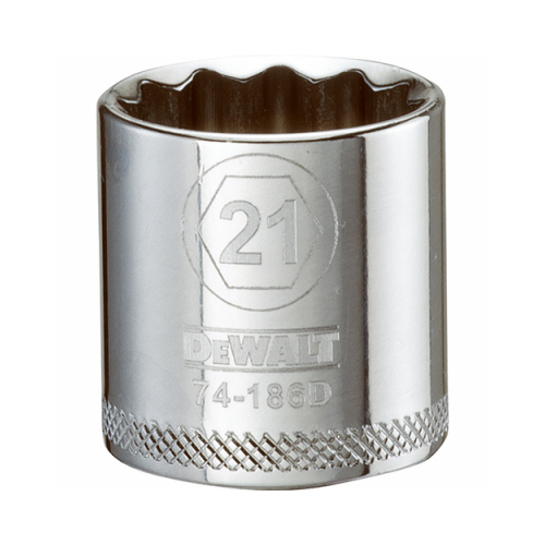 Hand Socket, 21 mm Socket, 3/8 in Drive, 12-Point, Vanadium Steel, Polished Chrome