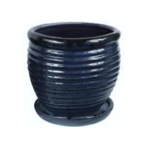 Honey Jar Planter, Drip Blue Ceramic, 6-In.