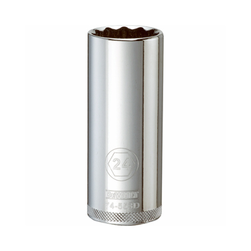 Drive Socket, 24 mm Socket, 1/2 in Drive, 12-Point, Vanadium Steel, Polished Chrome