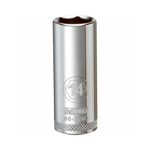 Drive Socket, 14 mm Socket, 3/8 in Drive, 6-Point, Vanadium Steel, Polished Chrome