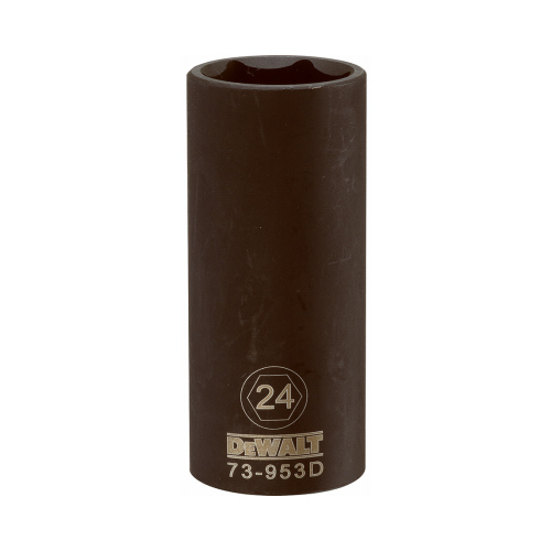 Impact Socket, 24 mm Socket, 1/2 in Drive, 6-Point, CR-440 Steel, Black Oxide