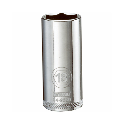 Drive Socket, 18 mm Socket, 3/8 in Drive, 6-Point, Vanadium Steel, Polished Chrome