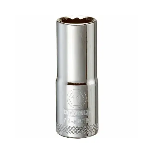 Drive Socket, 11 mm Socket, 3/8 in Drive, 12-Point, Vanadium Steel, Polished Chrome