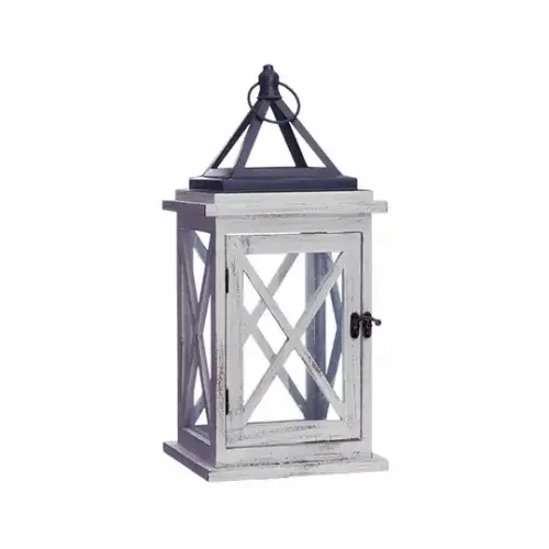 RIMPORTS LLC GL40020 Patio Lantern, Driftwood & Metal, LED Flameless Candle, 18.9-In.