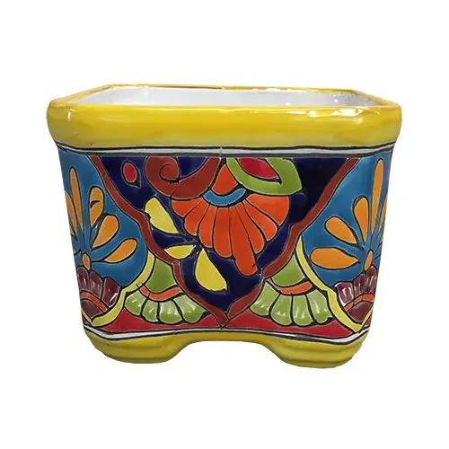 Avera Products APG026060 Ceramic Planter, Cuadrada, Double-Fired, Hand-Painted, 6-In. Multi-colored