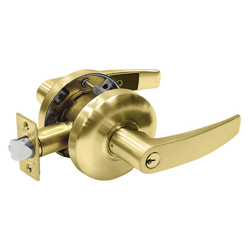 Grade 2 Classroom Cylindrical Lock, B Lever, Conventional Cylinder, Satin Brass Finish, Non-handed Satin Brass