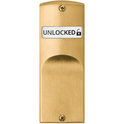 Indicator for Sectional Trim without Input (Blank), Exterior displays "Unlocked / Locked" in White & Red, Field Reversible, Satin Brass Finish Satin Brass