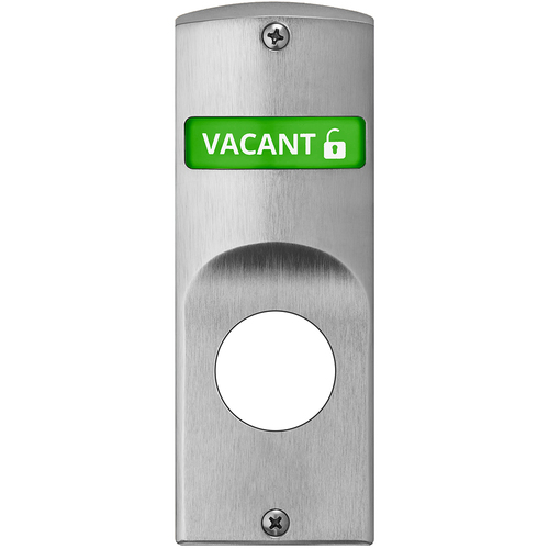 Indicator for Sectional Trim with Cylinder Prep, Exterior displays "Vacant / Occupied" in Green & Red, Field Reversible, Satin Stainless Steel Finish Satin Stainless Steel