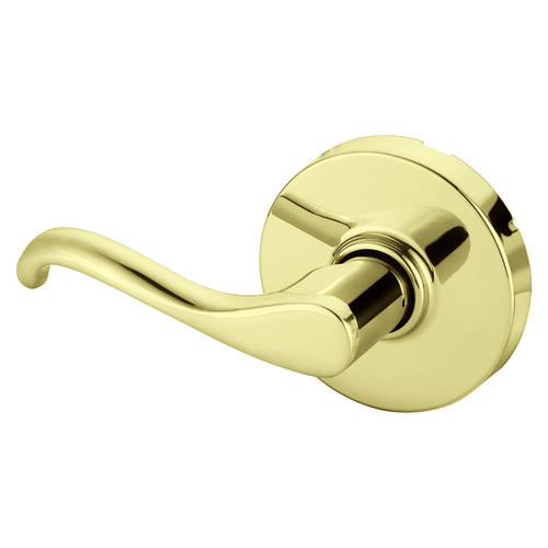 Grade 1 Single Lever Pull Cylindrical Lock, Y Lever, Non-Keyed, Bright Brass Finish, Not Handed Bright Brass