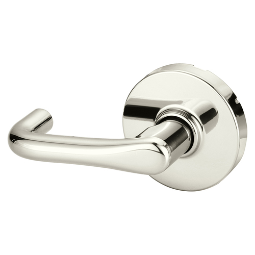 Grade 1 Double Lever Pull Cylindrical Lock, J Lever, Non-Keyed, Bright Nickel Plated Clear Coated Finish, Not Handed Bright Nickel Plated Clear Coated