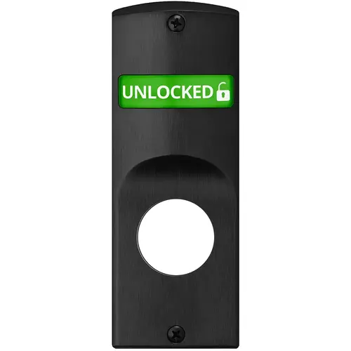 Mortise Indicator Kit for Sectional Trim with Cylinder Prep, Exterior Displays "Unlocked / Locked" in Green & Red Text, Black Suede Powder Coat Finish Black Suede Powdercoat