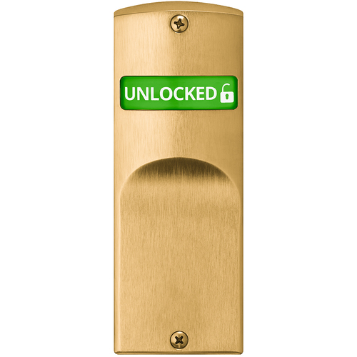 Mortise Indicator Kit for Sectional Trim without Input (Blank), Exterior Displays "Unlocked / Locked" in Green & Red Text, Satin Brass Finish Satin Brass