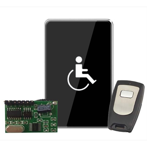 910TC Series 12/24 VDC Touchless Actuator Kits, Wheelchair Icon, Includes Remote Receive Module and Remote Transmitter, Black Finish Applied