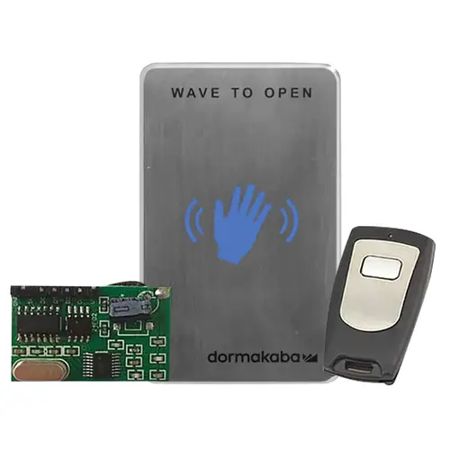 910TC Series 12/24 VDC Touchless Actuator Kits, Waving Hand Icon, Includes Remote Receive Module and Remote Transmitter, Stainless Steel Finish Applied