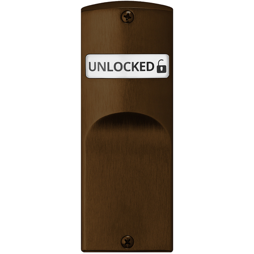 Mortise Indicator Kit for Sectional Trim without Input (Blank), Interior Displays "Unlocked / Locked" in White & Red Text, Oil Rubbed Bronze Finish Oil Rubbed Bronze