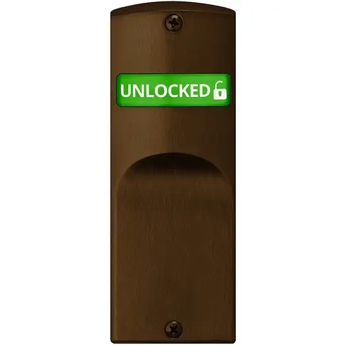 Mortise Indicator Kit for Sectional Trim without Input (Blank), Exterior Displays "Unlocked / Locked" in Green & Red Text, Dark Oxidized Satin Bronze Finish Dark Oxidized Satin Bronze