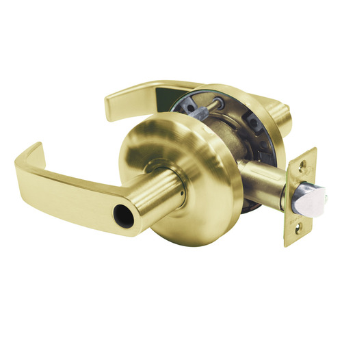 Grade 2 Entrance/Office Cylindrical Lock, L Lever, Conventional Less Cylinder, Satin Brass Finish, Non-handed Satin Brass