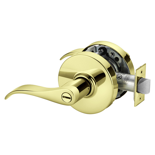 Grade 1 Privacy Bathroom Cylindrical Lock, G Lever, Non-Keyed, Bright Brass Finish, Not Handed Bright Brass