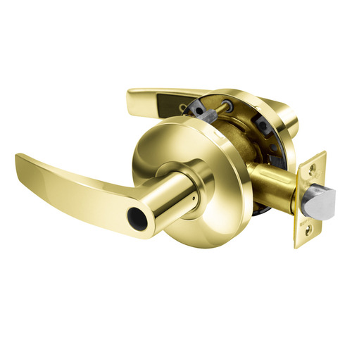 Grade 2 Storeroom/Closet Cylindrical Lock, B Lever, Conventional Less Cylinder, Bright Brass Finish, Non-handed Bright Brass