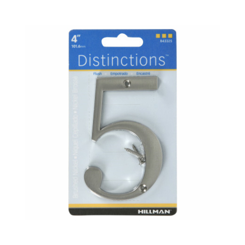 Number Distinctions 4" Silver Zinc Die-Cast Screw-On 5 Brushed Nickel