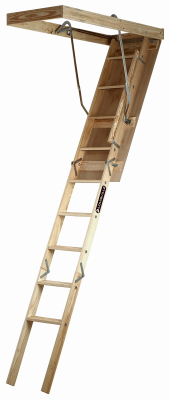 Louisville S254P Attic Ladder 7 To 8.75 ft. Ceiling 25.5" x 54" Wood Type I 250 lb. capacity