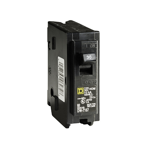 Square D HOM130C Homeline Circuit Breaker, Mini, 30 A, 1 -Pole, 120 V, Plug Mounting, Black
