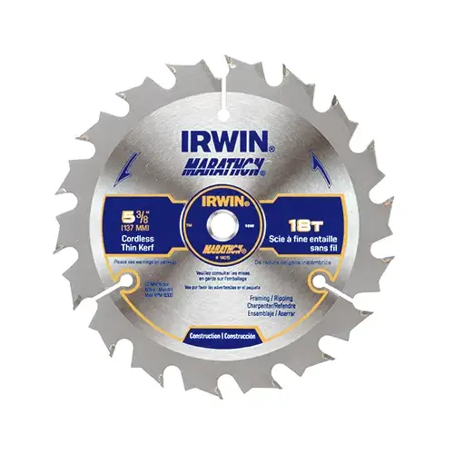 Circular Saw Blade, 5-3/8 in Dia, 0.39 in Arbor, 18-Teeth, Carbide Cutting Edge Blue