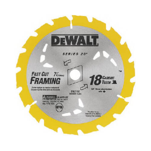 Saw Blade, 7-1/4 in Dia, 5/8 in Arbor, 18 -Teeth, Carbide Cutting Edge