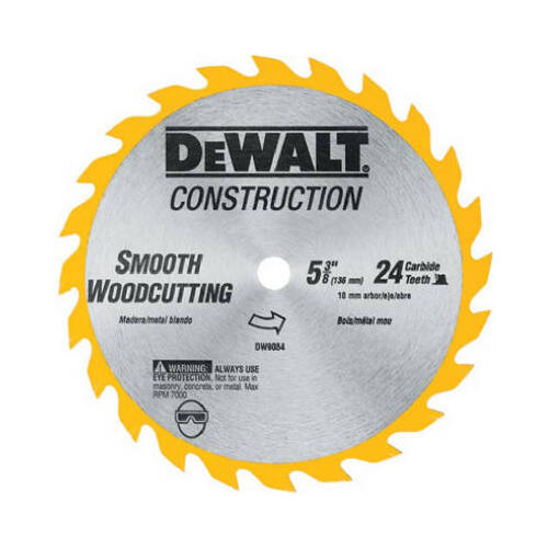 Circular Saw Blade, 5-3/8 in Dia, 10 mm Arbor, 24-Teeth, Carbide Cutting Edge Anti-Stick