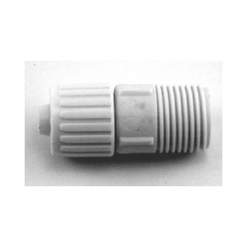 Tube to Pipe Adapter, 3/8 x 1/2 in, PEX x MPT, Polyoxymethylene, White