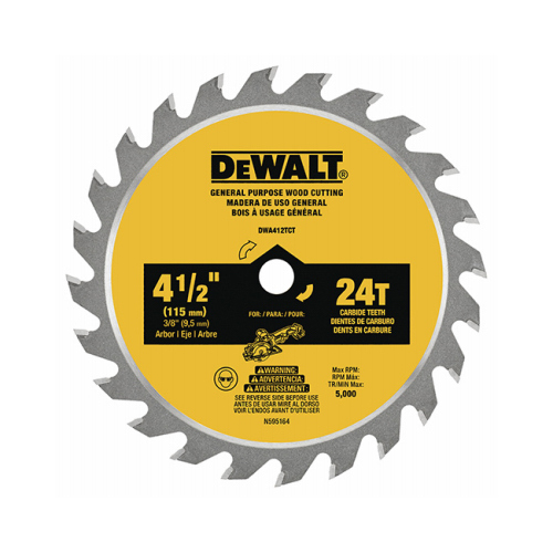 DEWALT DWA412TCT Circular Saw Blade 4-1/2" D X 3/8" Carbide 24 teeth