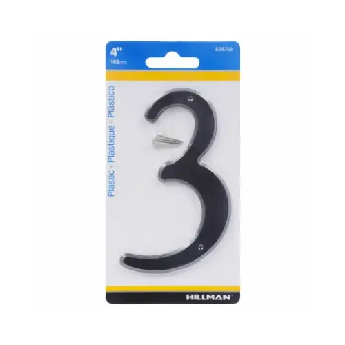 Number 4" Black Plastic Nail-On 3 - pack of 10