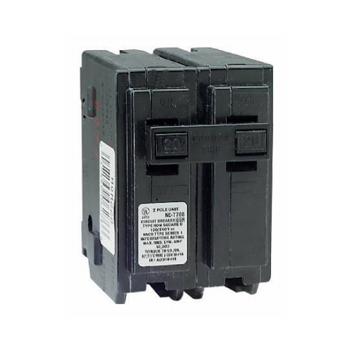 Square D HOM220C Homeline Circuit Breaker, Mini, 20 A, 2 -Pole, 120/240 V, Plug Mounting, Black