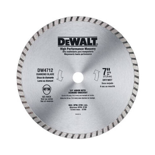 Circular Blade, 7 in Dia, 7/8 in Arbor, Diamond Cutting Edge