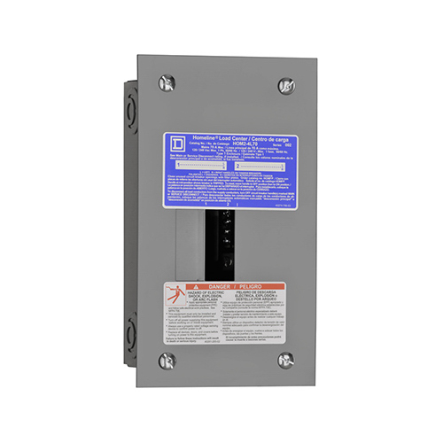 Homeline Load Center, 70 A, 2 -Space, 4 -Circuit, Main Lug, NEMA 1 Enclosure, Plug Mounting Gray