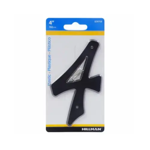 Number 4" Black Plastic Nail-On 4