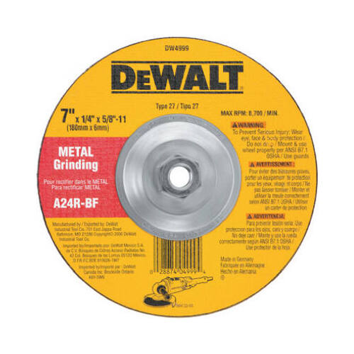 Grinding Wheel, 7 in Dia, 1/4 in Thick, 5/8-11 in Arbor, 24 Grit, Very Coarse