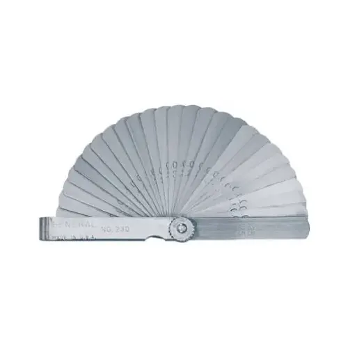General 230 Straight Leaf Feeler Gauge, 26 Leafs, 3 in L x 1/2 in W, 0.0015 in to 0.025 in Leaf Thickness