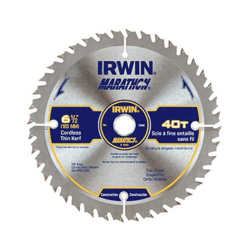 Circular Saw Blade, 6-1/2 in Dia, 5/8 in Arbor, 40-Teeth, Carbide Cutting Edge