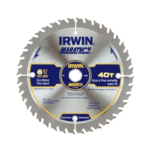 Circular Saw Blade, 6-1/2 in Dia, 5/8 in Arbor, 40-Teeth, Carbide Cutting Edge