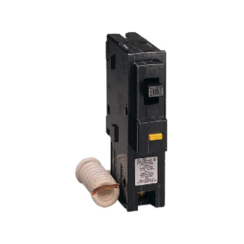 Homeline Circuit Breaker, Mini, 15 A, 1 -Pole, 120 V, Fixed Trip, Plug Mounting, Black