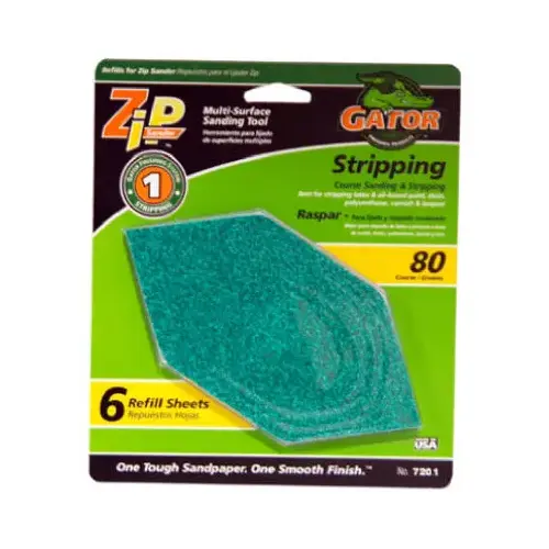 Zip Refill Sheet, 6 in L, 3 in W, Medium, 80 Grit, Aluminum Oxide Abrasive - pack of 6