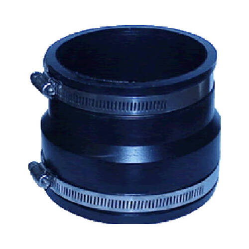Fernco P1070-44 Flexible Coupling, 4 x 4 in, PVC, Black, 4.3 psi Pressure