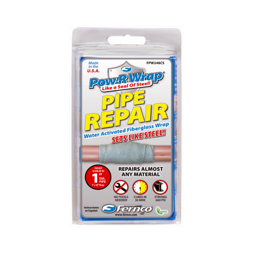 Pipe Repair Wrap Kit, 48 in L, 2 in W, Epoxy/Fiberglass, Gray