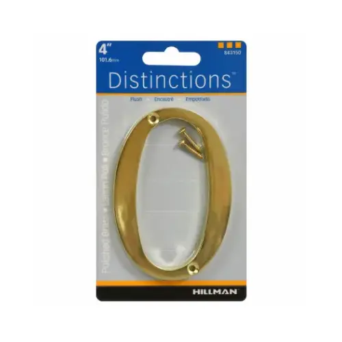 Number Distinctions 4" Gold Brass Screw-On 0 - pack of 3