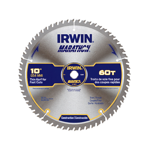 Table Saw Blade, 10 in Dia, 5/8 in Arbor, 60-Teeth, Carbide Cutting Edge Silver