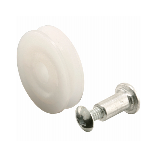 B 551 Door Roller, 1 in Dia Roller, 7/32 in W Roller, Nylon, White, 2-Roller, Bottom Mounting Pair