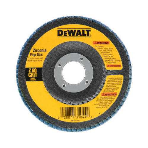 Flap Disc, 4-1/2 in Dia, 7/8 in Arbor, Coated, 60 Grit, Medium, Zirconia Abrasive