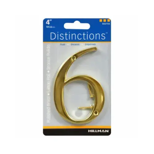 Number Distinctions 4" Gold Brass Screw-On 6 - pack of 3