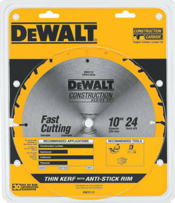 DEWALT DWA11024 General-Purpose Saw Blade, 10 in Dia, 5/8 in Arbor, 24-Teeth, Carbide Cutting Edge